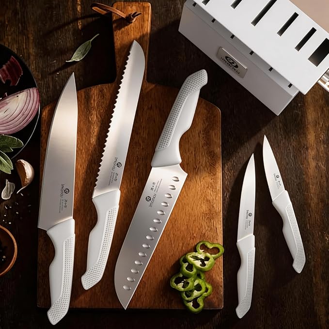 imarku 14-Piece Kitchen Knife Set, Gray Gyutou Knife Sets with Block and Build-in Sharpener, Ultra-Sharp Steak Knives Set of 6, Ergonomic Handle, Dishwasher Safe, New Apartment Essentials - Image 4
