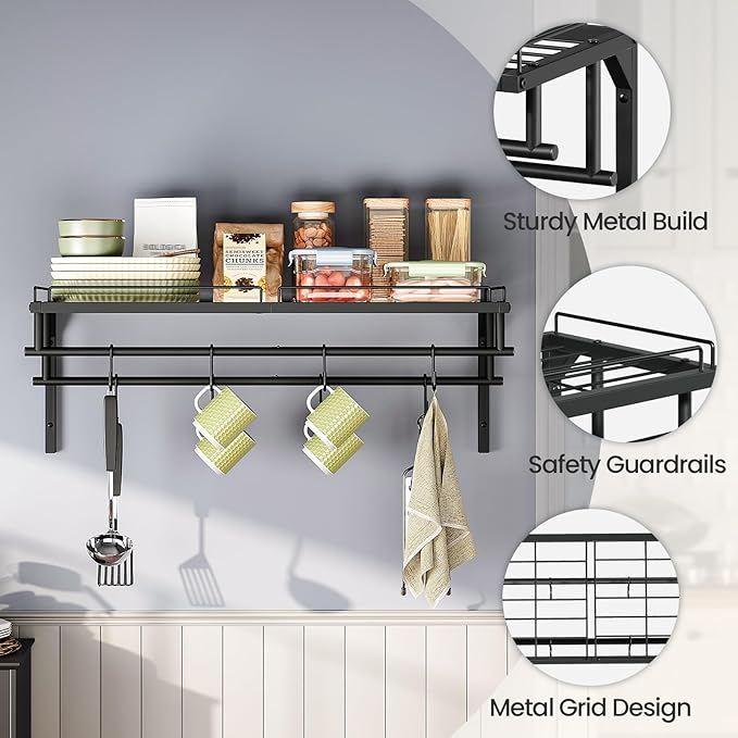 CHOEZON Hanging Pot Rack, Wall-Mounted Pot Rack, Kitchen Cookware Organizer, Metal Pot and pan Organizer Holder, for Cookware, Utensils Organization, Black TPR38BB - Image 6