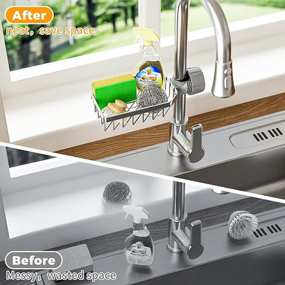 LONIN Sponge Holder Over Faucet Kitchen Sink Caddy Organizer, Stainless Steel Detachable Hanging Faucet Drain Rack for Bathroom, Scrubbers, Soap, (Black) - Image 5