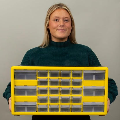 Akro-Mils 26-Drawer Plastic Drawer Storage Cabinet for Garage Organization, Bead Organizer, Building Bricks Storage, Teacher Toolbox, Makeup Organizer, 20" W x 6" D x 10" H, 10126 Yellow - Image 9