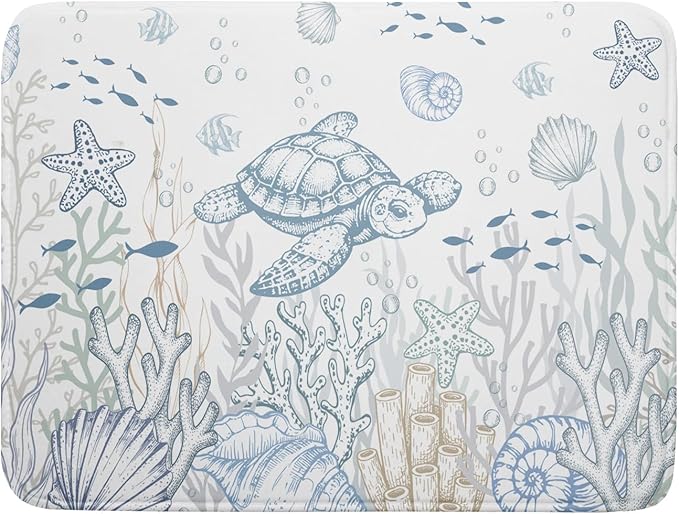 Giwawa Ocean Turtle Dish Drying Mat, Coastal Sea Tortoise Decorative Dish Drainer Mats, Summer Nautical Beach Themed Reversible Dish Drying Rack Pad Protector for Kitchen Countertop, 18"x24"