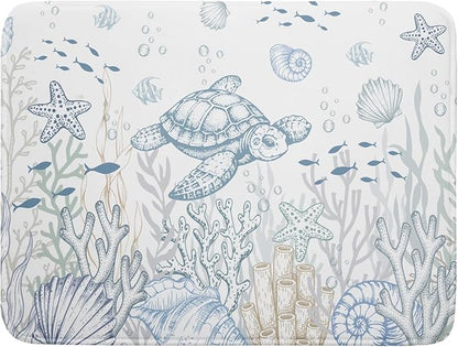 Giwawa Ocean Turtle Dish Drying Mat, Coastal Sea Tortoise Decorative Dish Drainer Mats, Summer Nautical Beach Themed Reversible Dish Drying Rack Pad Protector for Kitchen Countertop, 18"x24"
