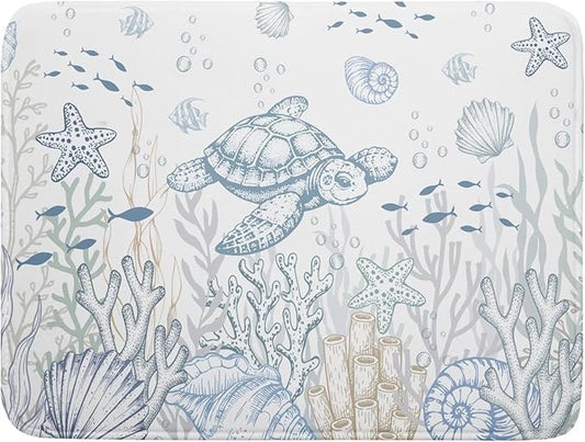 Giwawa Ocean Turtle Dish Drying Mat, Coastal Sea Tortoise Decorative Dish Drainer Mats, Summer Nautical Beach Themed Reversible Dish Drying Rack Pad Protector for Kitchen Countertop, 18"x24"