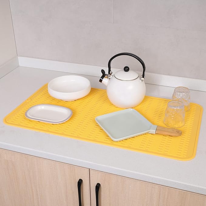 MicoYang Silicone Dish Drying Mat for Multiple Usage,Easy clean,Eco-friendly,Heat-resistant Silicone Mat for Kitchen Counter or Sink,Refrigerator or Drawer Liner Yellow 4XL 32 inches x 18 inches - Image 6