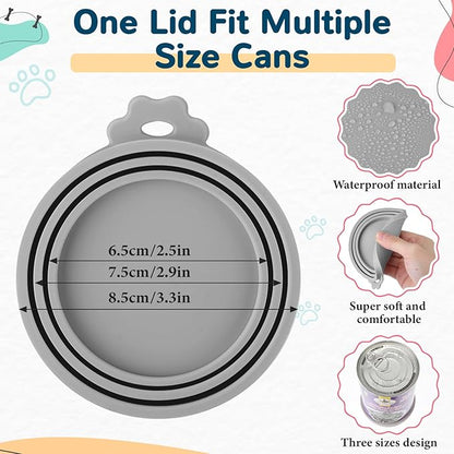 Uiifan Cat Food Lid Cat Food Can Covers Lids 8 Pcs Pet Can Supplies Set 5 Silicone Wet Kitten Foodstuff Tin Covers Lids 2 Silicone Dog Spoons 1 Paw Shape Multifunctional Opener for Pets(Gray)