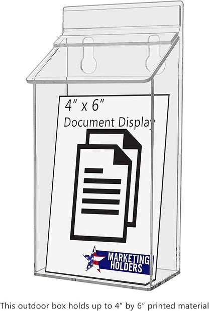 Outdoor Brochure Box with Lid Clear Acrylic Wall Mount Outside Bin Holds 4" x 6" Printed Postcards Perfect for Store Front Signs or Real Estate Box for Literature by Marketing Holders