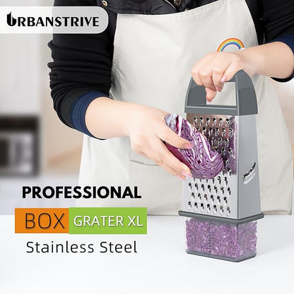 Urbanstrive Cheese Grater With Container, Professional Cheese Grater with Handle, Stainless Steel Graters for Kitchen Handheld, Box Grater with 4 Sides for Vegetables, Ginger, Potatoes (Grey) - Image 5