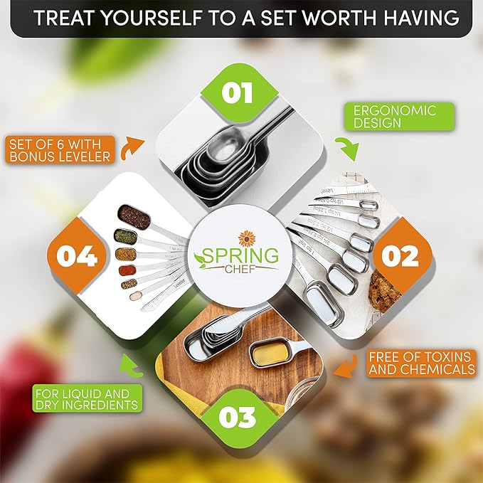 Spring Chef Stainless Steel Measuring Spoons Set of 7 with Leveler, Rectangular Metal Teaspoon & Tablespoon Measuring Spoons for Dry & Liquid Ingredients - Nesting Kitchen Gadgets For Baking & Cooking - Image 7