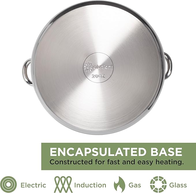 Ecolution Stainless Steel Stock Pot, Encapsulated Induction Ready Cooking Pot with Glass Lid, Oven Safe, Dishwasher Safe Soup Pot, 20-Quart - Image 5