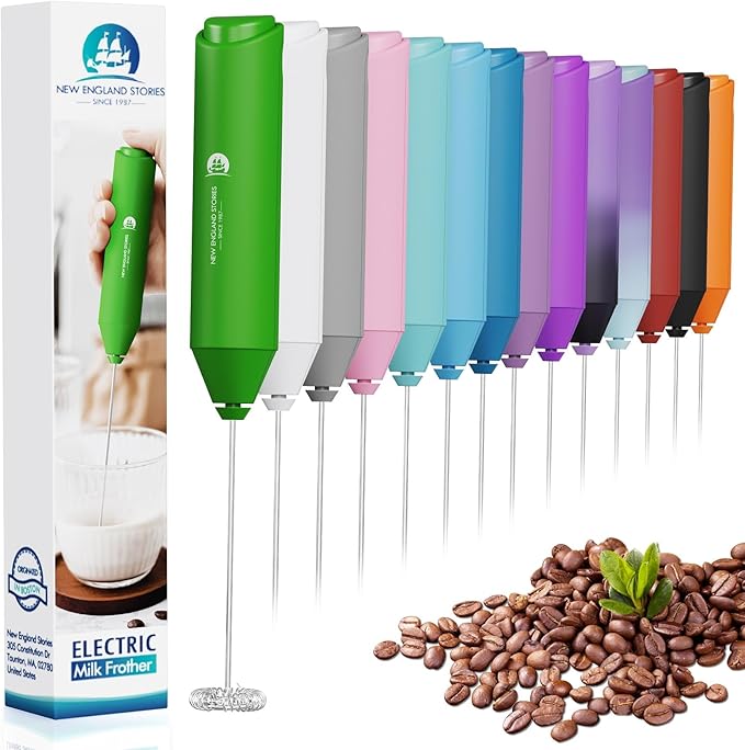 Powerful Milk Frother Handheld Foam Maker, Mini Whisk Drink Mixer for Coffee, Cappuccino, Latte, Matcha, Hot Chocolate, No Stand, Green by NewEnglandStories