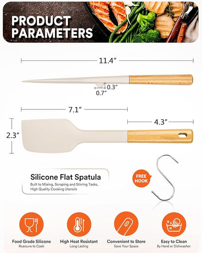 Silicone Heavy-Duty Spatula, Great For Tough Mixing And Stirring, Sturdy Bpa-Free Matte Silicone, Wooden Handle Rubber Scraper For Nonstick Cookwares (KHAKI)