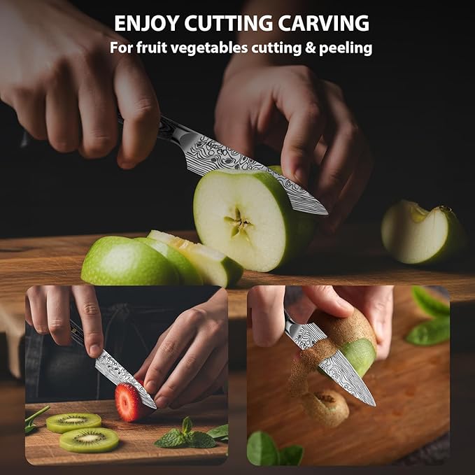 MOSFiATA 4 Inch Paring Knife, Kitchen Knife Fruit Knives with Sheath, German High Carbon Stainless Steel EN1.4116 Precision Cooking Vegetable Knife for Carving, Peeling, Trimming - Image 5