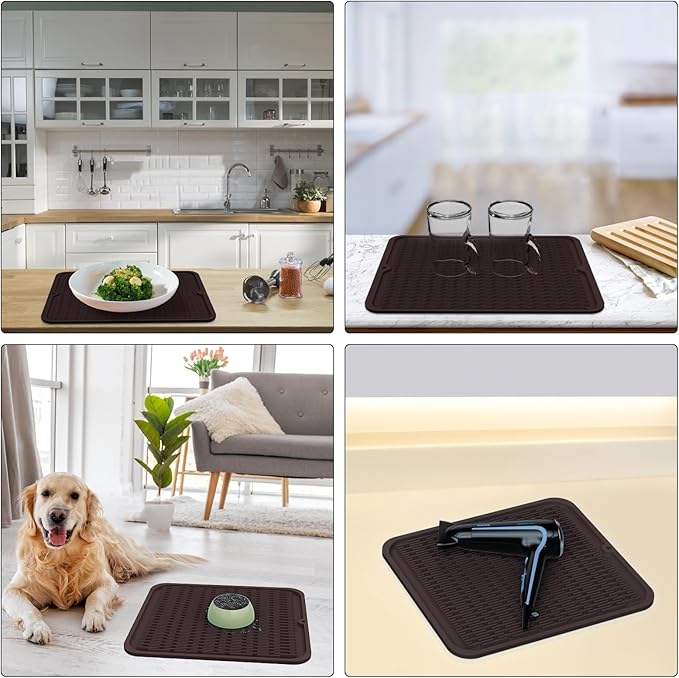 ZLR Silicone Dish Drying Mat & Heat Resistant Trivet (12" x 16") - Waterproof Counter Protector for Air Fryer, Coffee Maker - Non-Slip, BPA Free Kitchen Pad, Easy Clean Dishwasher Safe (Coffee) - Image 9