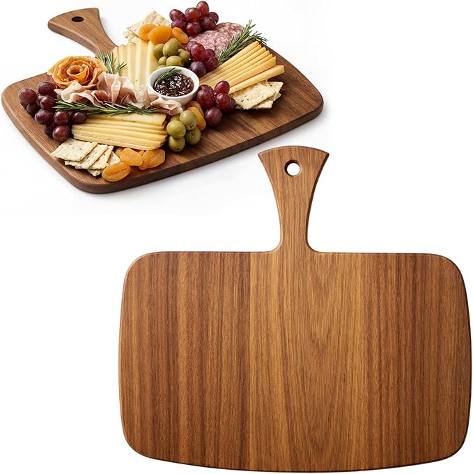Nuenen Wood Cutting Board with Handle 12x11x0.47 Inch Acacia Bamboo Wooden Serving Kitchen Chopping Boards for Pizza, Bread, Cheese, Charcuterie, Fruit, Vegetables(1 Pcs, Acacia) by Nuenen