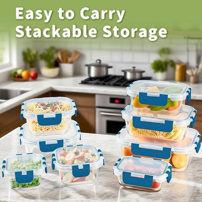 HOMBERKING 8 Pack Glass Food Storage Containers with Lids, Meal Prep Containers, Airtight Bento Boxes with Leak Proof Locking for Microwave, Oven, Freezer and Dishwasher, BPA Free, 5-35oz, Deep blue - Image 3