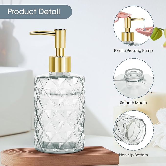 Topsky Glass Soap Dispenser with Plastic Pump,330ml Liquid Hand Soap Dispenser, Rustproof Pump for Kitchen & Bathroom,Great for Lotions,Essential Oil,Liquid Soaps Clear - Image 3