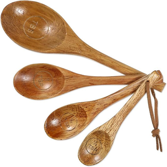 Set of 4 Wooden Measuring Spoons Measuring Spoons Cups Baking Utensil Natural Wooden Measuring Set for Dry Ingredients Coffee Powder (1TBSP+1TSP+1/2TSP+1/4TSP)