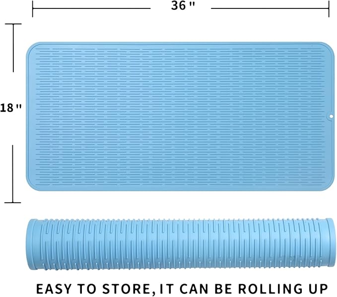 MicoYang Silicone Dish Drying Mat for Multiple Usage,Easy clean,Eco-friendly,Heat-resistant Silicone Mat for Kitchen Counter or Sink,Refrigerator or Drawer Liner Light Blue 5XL 36inches x 18inches - Image 2