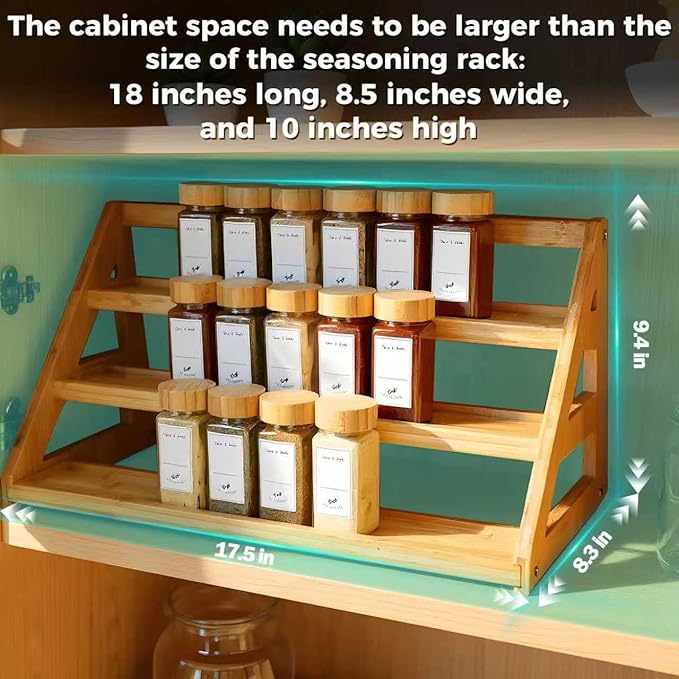 Spice Rack, Spice Organizer -3 Tier Bamboo Spice Racks, Solution for Spice Storage in Kitchens, Countertops，Storage Rooms and Other Places - Image 4