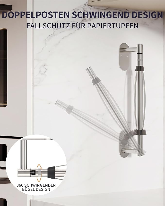 Paper Towel Holder Under Cabinet, Self Adhesive or Wall Mount for Kitchen Bathroom, Stainless Steel Paper Towel Holders with Damping Effect, Single Hand Operable (Silver) - Image 4