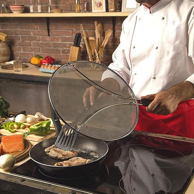 Grease Splatter Screen for Frying Pan 13 inch - Stops 99% of Hot Oil Splash - Protects Skin from Burns - Splatter Guard for Cooking - Iron Skillet Lid Keeps Kitchen Clean, includes Silicone Spatula - Image 6