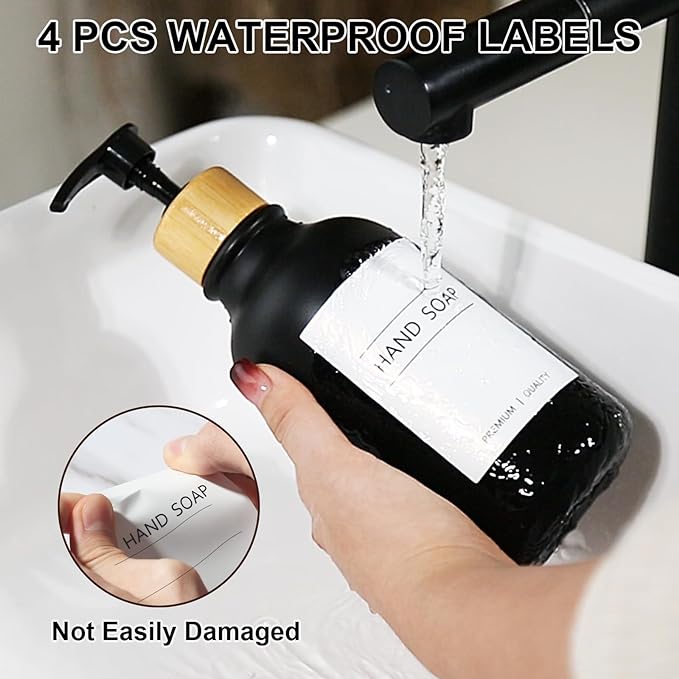 KASUNTING Hand Soap Dispenser Bathroom, Black Dish Soap Dispenser for Kitchen, 17 Fl Oz Plastic Hand and Dish Soap Dispensers Set with Bamboo Pump, 2 Pack Refillable Liquid Lotion Containers Bottle - Image 3