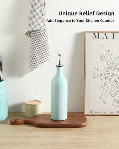 Sweejar Large Ceramic Olive Oil Dispenser Bottle, Opaque Oil Cruet Protects to Reduce Oxidation, Suitable for Storage Vinegar, Soy Sauce & Other Liquids, Pack of 1, 24 Fl Oz(Light Blue) - Image 6