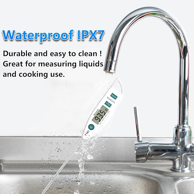 BOMATA Waterproof IPX7 Thermometer for Water, Liquid, Candle and Cooking. Instant Read Food Thermometer with Long Probe for Cooking, Meat, BBQ! T101 White - Image 2