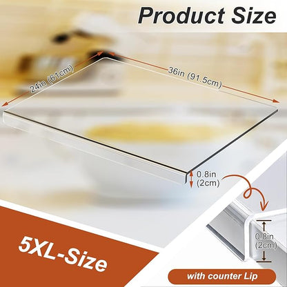 JJL Acrylic Cutting Board with Counter Lip, Anti-Slip, 36 x 24 Inches, Clear – Perfect for Cutting Bread, Meat, and Vegetables, Ideal Choice for Kitchen Countertop Décor