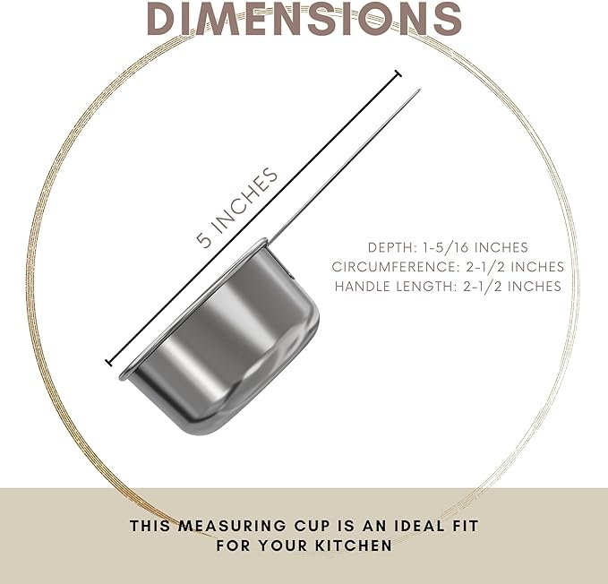 1/3 Cup Stainless Steel Measuring Cup | Sturdy Metal 80 ml | 80 cc | 3 oz | Single Cup for Wet and Dry Ingredients | Great for use as 1/3 Cup Dog Food Scoop - 12 PK - Image 3