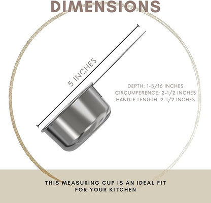 1/3 Cup Stainless Steel Measuring Cup | Sturdy Metal 80 ml | 80 cc | 3 oz | Single Cup for Wet and Dry Ingredients | Great for use as 1/3 Cup Dog Food Scoop - 4 PK - Image 3