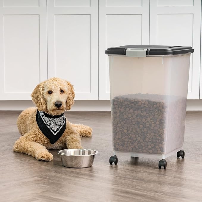 IRIS USA Airtight Dog Food Storage Container, Up to 54 lbs, Attachable Wheels, For Dog Cat Bird and Other Pet Food Storage Bin, Keep Fresh, Translucent Body, Easy Mobility, Black - Image 6