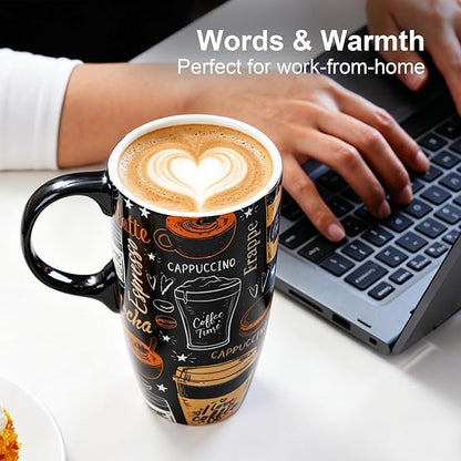 Topadorn Ceramic Travel Mug with Handle Coffee Mug Ceramic Latte Tea Mug, Color Boxed, 17 oz, Splash Resistant Lid - Travel Tea Mug for Car Cup Holder, Frappe