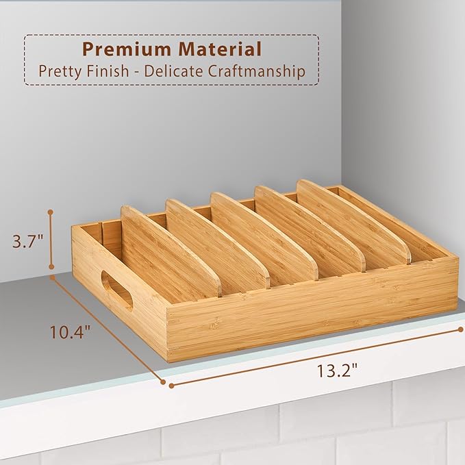 Umilife Kitchen Cabinet Organizer for Food Storage Container Lids, with Adjustable Dividers, Bamboo Drawer Caddy, Box for Kitchen Storage And Organization - Image 2