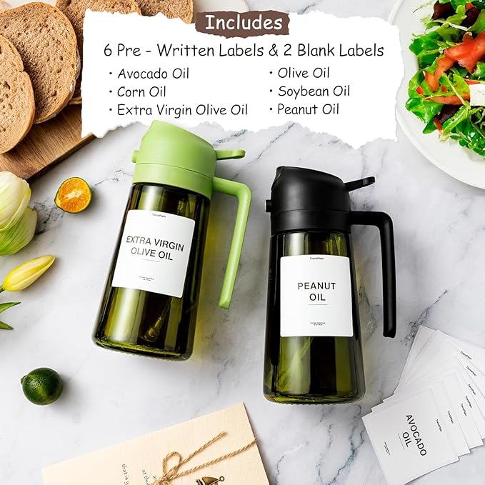 TrendPlain - Original 16oz/470ml Olive Oil Dispenser Bottle for Kitchen Gadgets and Air Fryer Accessories - Olive Oil Sprayer for Cooking w/Stickers - White - Image 2