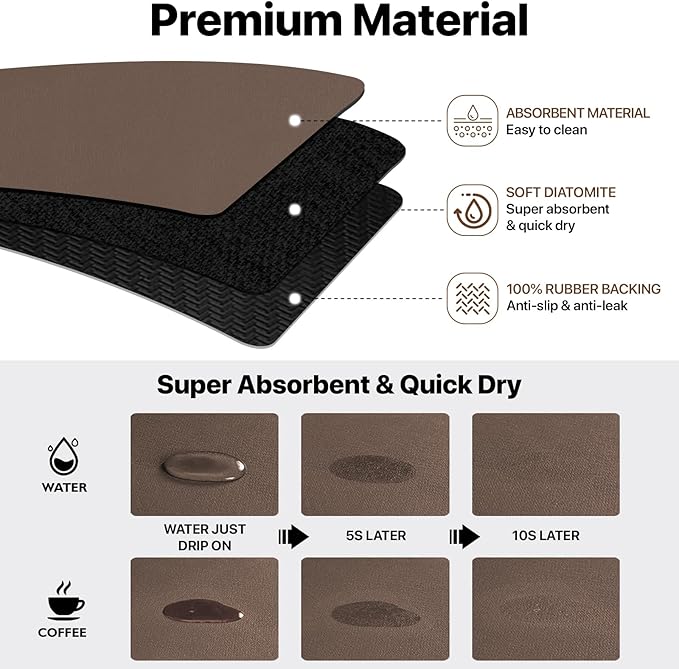 Bloss Dish Drying Mat + Faucet Mat for Kitchen Sink, Kitchen Sink Mats with Non-Slip Rubber Backed, Sink Matt for Kitchen Sink - 2PCS/Brown - Image 4