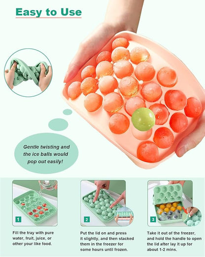 Silicone Ice Cube Molds 2 Pack, Round Ice Cube Tray Silicone with Lid, Flexible 25-Cavity Easy Release Ice Trays for Freezer, DIY Homemade Ice Cubes for Cocktail, Whiskey, Juice, BPA Free