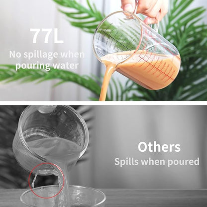 77L Glass Measuring Cup, [Double-Sided Measuring Scale, Insulated handle, V-Shaped Spout], High Borosilicate Glass Measuring Cup for Kitchen or Restaurant, Easy To Read, 500 ML (0.5 Liter, 2 Cup) - Image 2