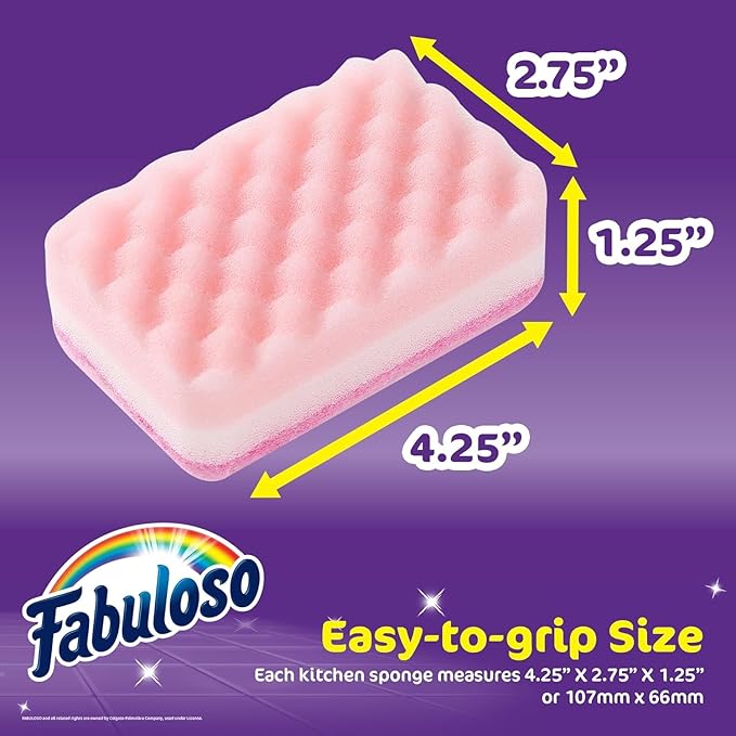 Fabuloso Scratch-Free Kitchen Dish Sponges, Rainbow Cellulose Scrubber Sponge with Scouring Pad for Dishes, Pots, Pans, Counters and Sinks, Tough on Messes, 4.25 x 2.75 x 1.25 in, 4 Count - 2 Pack - Image 5