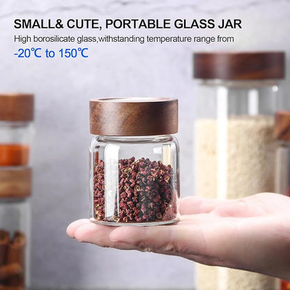 6 pc Glass Spice jars Glass Jars with Screw Lid 5 oz Acacia Wood Glass Herb Sugar Coffee Bean Ground Container Food Storage Canister for Candy Pantry Tea Seasoning Meal Prep Snack (6*150ml(5oz)) - Image 4