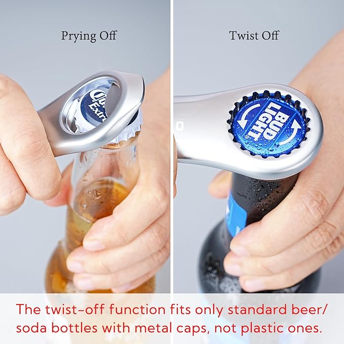 KITCHENDAO Magnetic Beer Bottle Opener for Refrigerator, Twist-off/Pry-off Opener, Pop-can Opener, Heavy Duty Steel Die-Cast Construction with Magnets, Stick to Fridge for Easy Storage, Gift for Men - Image 3