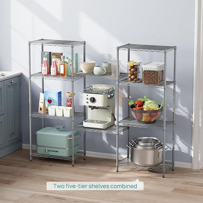 SINGAYE 5 Tier Storage Garage Shelving Units Heavy Duty Wire Shelves Pantry Metal for Pantry Closet Kitchen Laundry Bathroom Organizers Shelf Home Shorage Gray - Image 5
