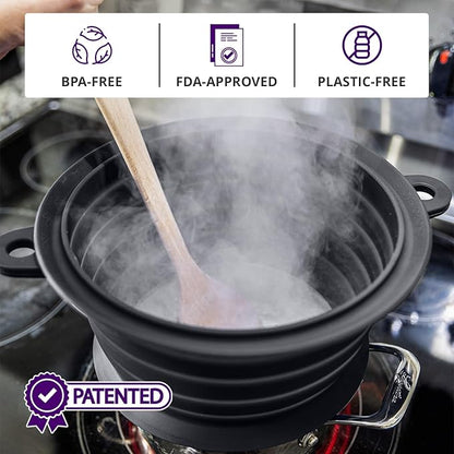 L.I.Q Silicone Splatter Guard – Fits 8 and 10 Inch Pots (20 and 25 Centimeters) – Microwave Safe and Durable SplatterDom - Includes 8” Lid - Food and Oil Splash Guard (Chic Metallic, Small)