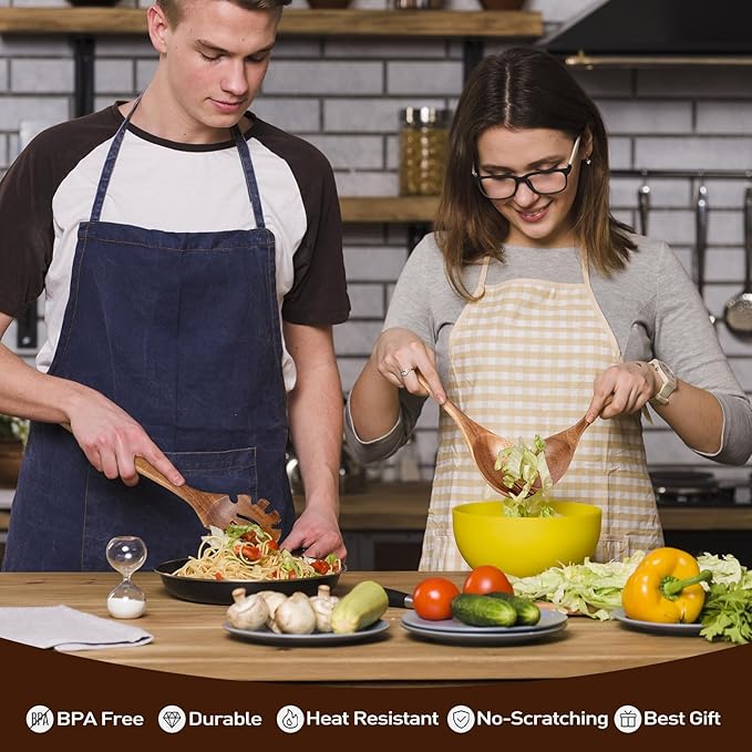 Wooden Spoons for Cooking - 8-Piece Wooden Kitchen Utensil Set made of Natural Solid Wood Material-Includes Spoons,Spatulas,Ladles,Mixing Spoon and Utensil Holder,Valentine's Day Gifts - Image 2