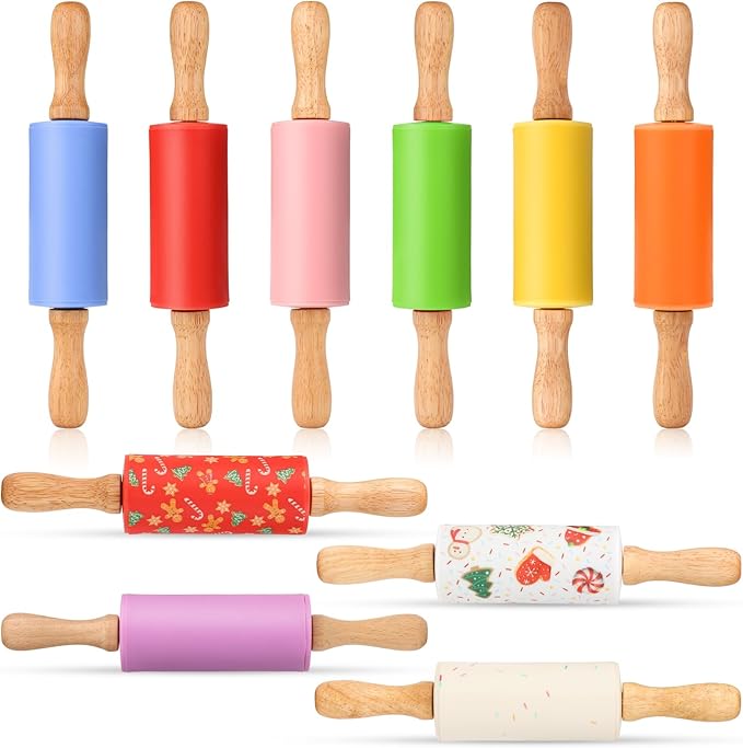 Mini Silicone Rolling Pin for Kids, Non-stick Surface Wood Handle, 9 Inch 10 Pack by Honglida