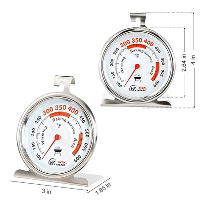 2.64" Oven Thermometer 100-600°F Kitchen Cooking Thermometer Instant Read Stainless Steel Oven Temperature Gauge with Hanger & Base 2Pcs
