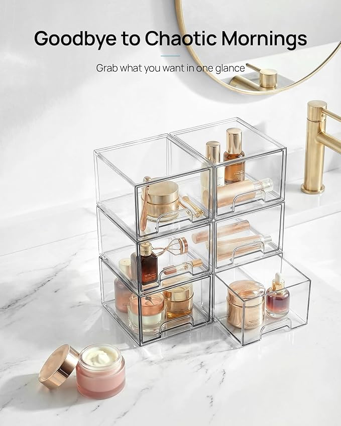 Vtopmart 8 Pack Small Clear Stackable Storage Drawers, Acrylic Bathroom Makeup Organizer, Plastic Storage Bins For Vanity, Undersink, Kitchen Cabinets, Pantry, Home Organization - Image 3