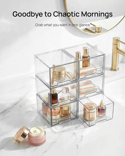 Vtopmart 4 Pack Small Clear Stackable Storage Drawers,Acrylic Bathroom Makeup Organizer,Plastic Storage Bins For Vanity, Undersink, Kitchen Cabinets, Pantry, Home Organization - Image 3