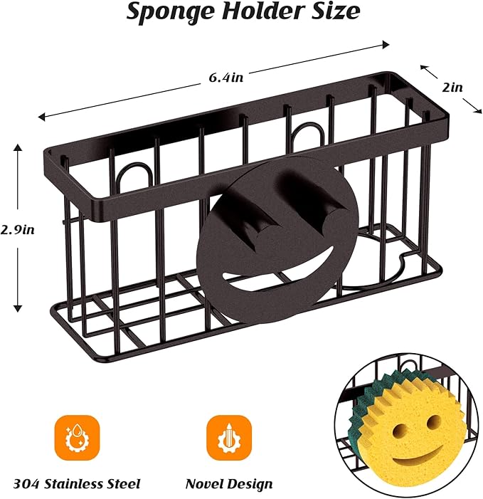 MURLONG Sponge Holder Smiley Face,Sink Caddy for kitchen Sink, Kitchen Organizer Sponge Holder with 2 PCS Suction Cups/1 PCS Adhesive Strips,Designed for Sponge,Soap,Dish brush,Scrubber-Bronze - Image 2