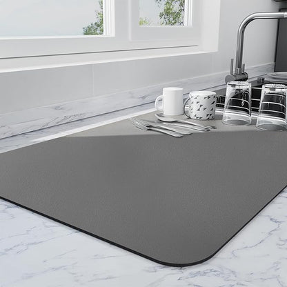 Ecotrim - Dish Drying Mat for Kitchen Counter | Coffee Bar Mat for Countertops | Heat Resistant Drainer Mat with Non-slip Rubber Backed | Hide Stain Kitchen Absorbent Draining Mat | Dark Grey 18"x32" by Unknown
